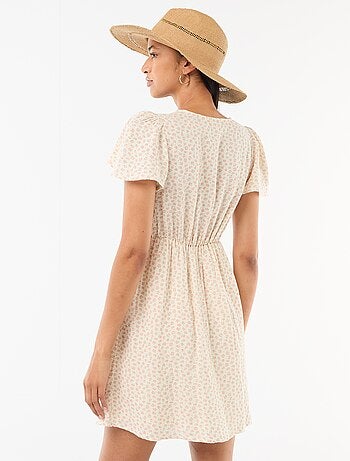 Abito corto maniche a farfalla in cotone e lino