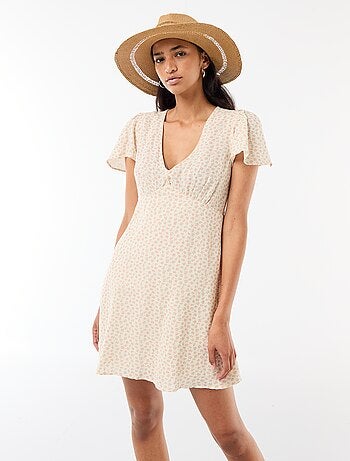 Abito corto maniche a farfalla in cotone e lino