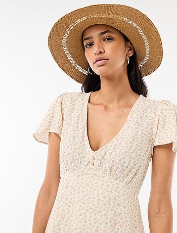 Abito corto maniche a farfalla in cotone e lino