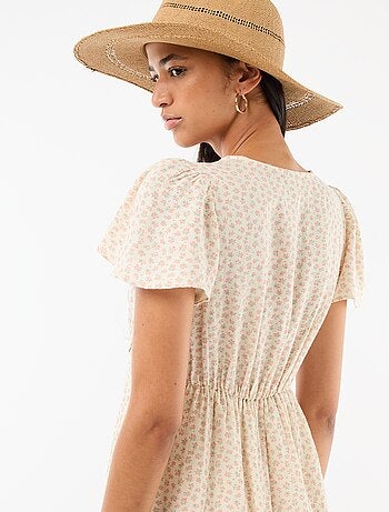 Abito corto maniche a farfalla in cotone e lino