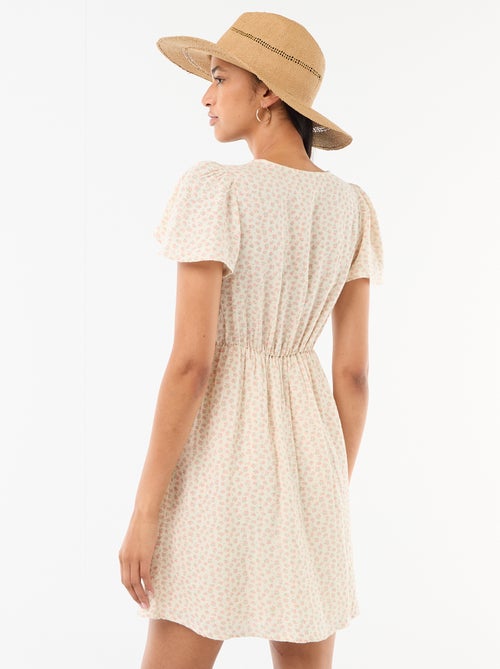 Abito corto maniche a farfalla in cotone e lino - Kiabi