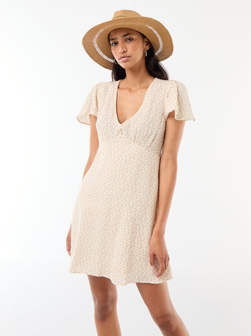 Abito corto maniche a farfalla in cotone e lino - Kiabi