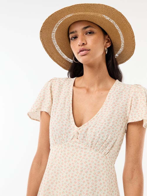 Abito corto maniche a farfalla in cotone e lino - Kiabi