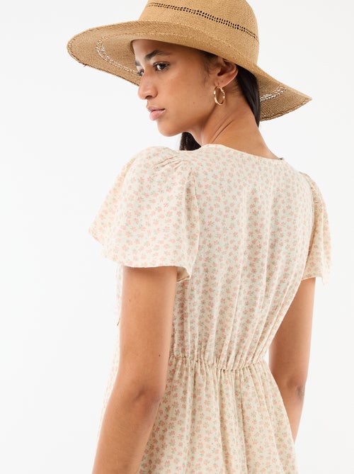 Abito corto maniche a farfalla in cotone e lino - Kiabi