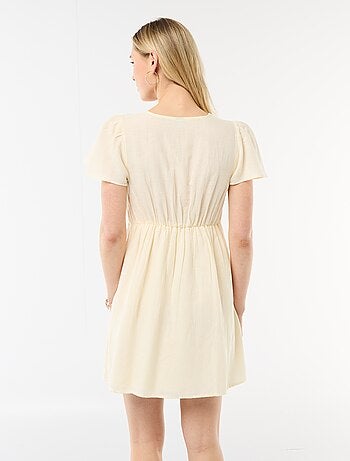 Abito corto maniche a farfalla in cotone e lino