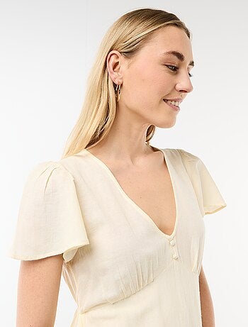 Abito corto maniche a farfalla in cotone e lino