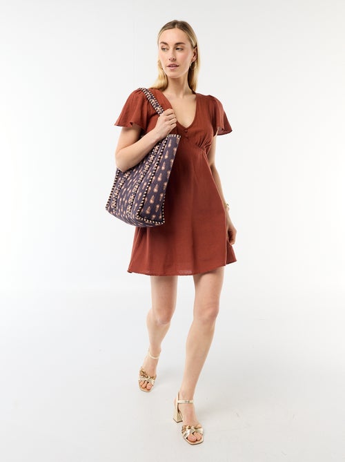 Abito corto maniche a farfalla in cotone e lino - Kiabi