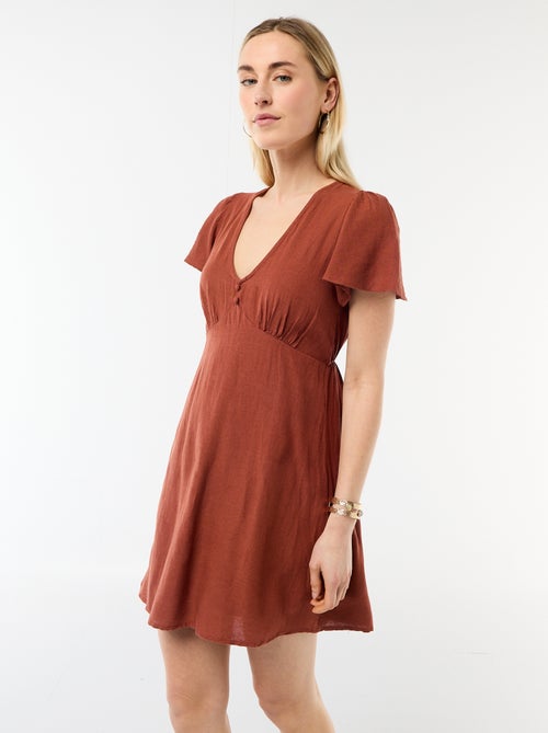 Abito corto maniche a farfalla in cotone e lino - Kiabi