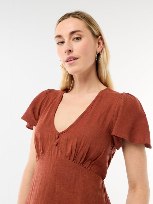 Abito corto maniche a farfalla in cotone e lino - Kiabi