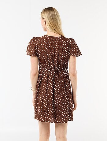 Abito corto maniche a farfalla in cotone e lino