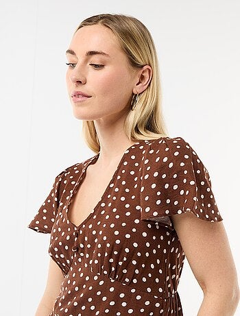 Abito corto maniche a farfalla in cotone e lino