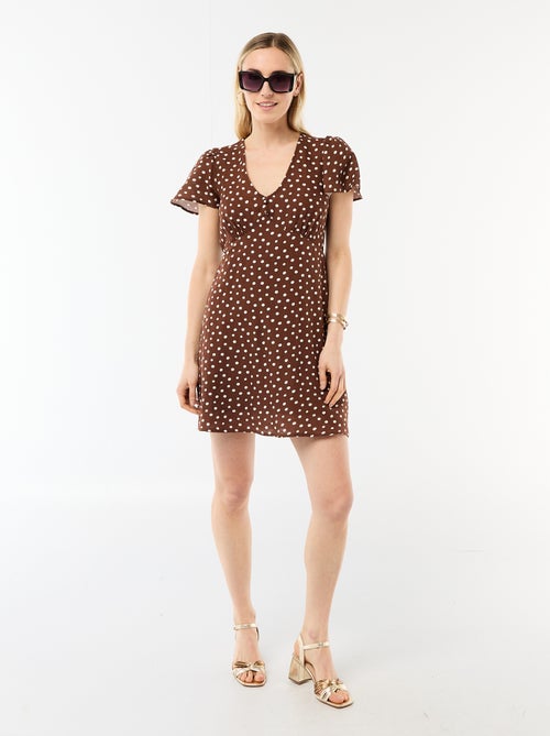 Abito corto maniche a farfalla in cotone e lino - Kiabi