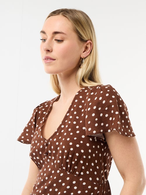 Abito corto maniche a farfalla in cotone e lino - Kiabi