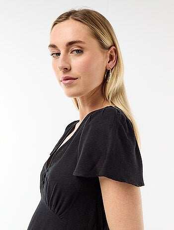 Abito corto maniche a farfalla in cotone e lino