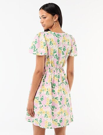 Abito corto maniche a farfalla in cotone e lino