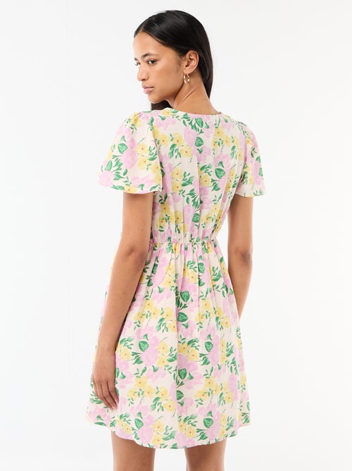 Abito corto maniche a farfalla in cotone e lino - Kiabi