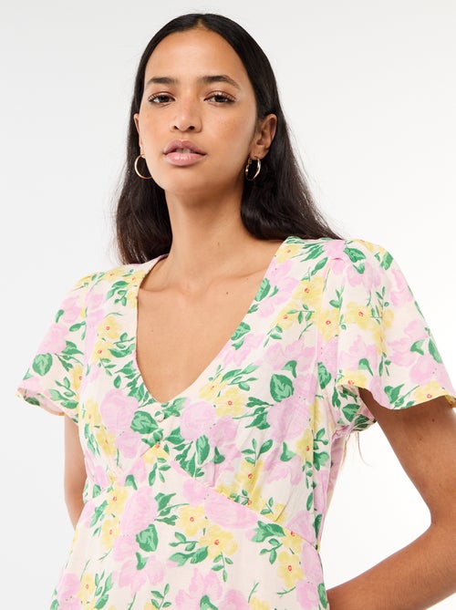 Abito corto maniche a farfalla in cotone e lino - Kiabi