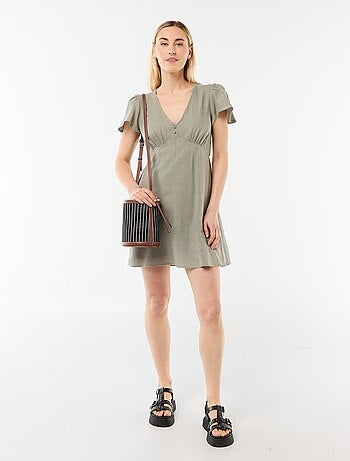 Abito corto maniche a farfalla in cotone e lino