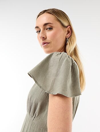 Abito corto maniche a farfalla in cotone e lino