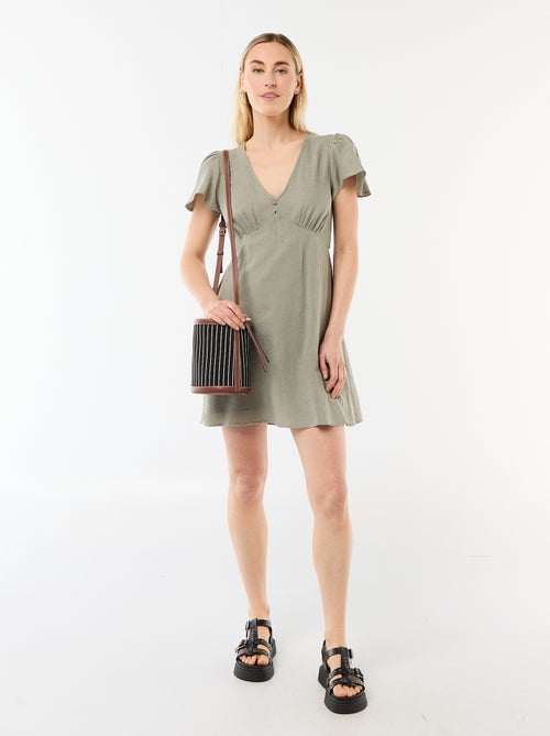 Abito corto maniche a farfalla in cotone e lino - Kiabi