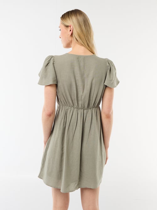 Abito corto maniche a farfalla in cotone e lino - Kiabi