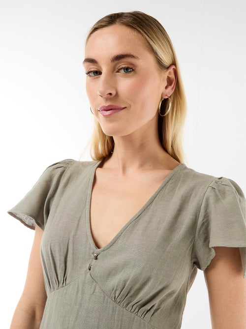 Abito corto maniche a farfalla in cotone e lino - Kiabi