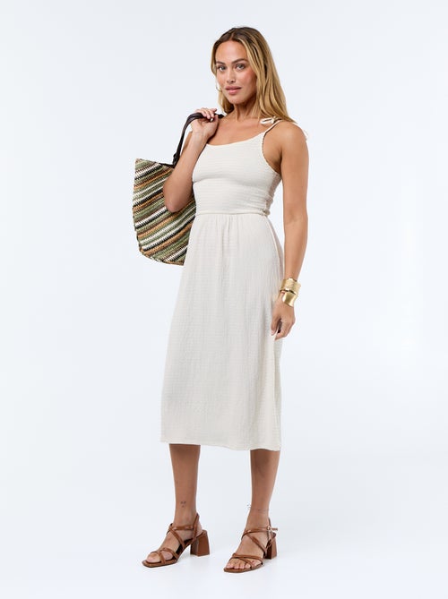 Abito corto smockato a tinta unita - Kiabi