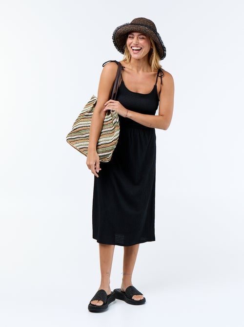 Abito corto smockato a tinta unita - Kiabi