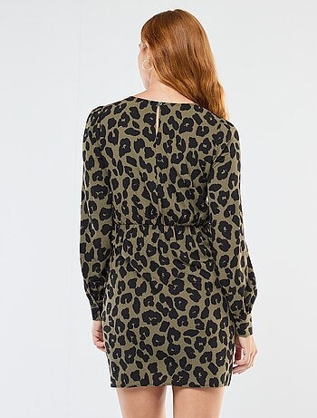 Abito corto stampato leopardato effetto drappeggio