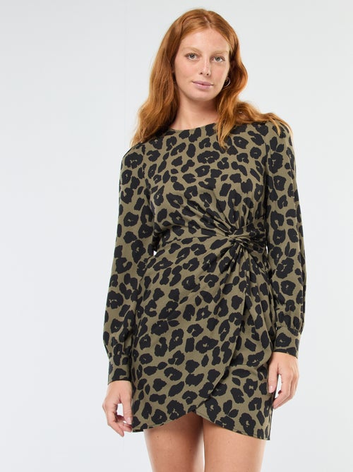 Abito corto stampato leopardato effetto drappeggio - Kiabi