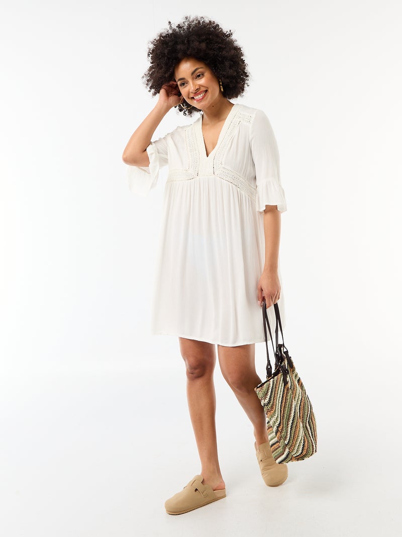 Abito da spiaggia in maglia crêpe e macramè Bianco - Kiabi