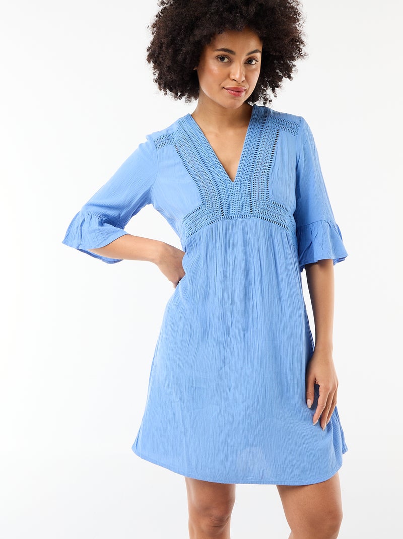 Abito da spiaggia in maglia crêpe e macramè Blu - Kiabi