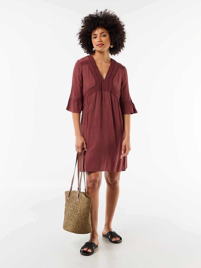Abito da spiaggia in maglia crêpe e macramè Marrone - Kiabi