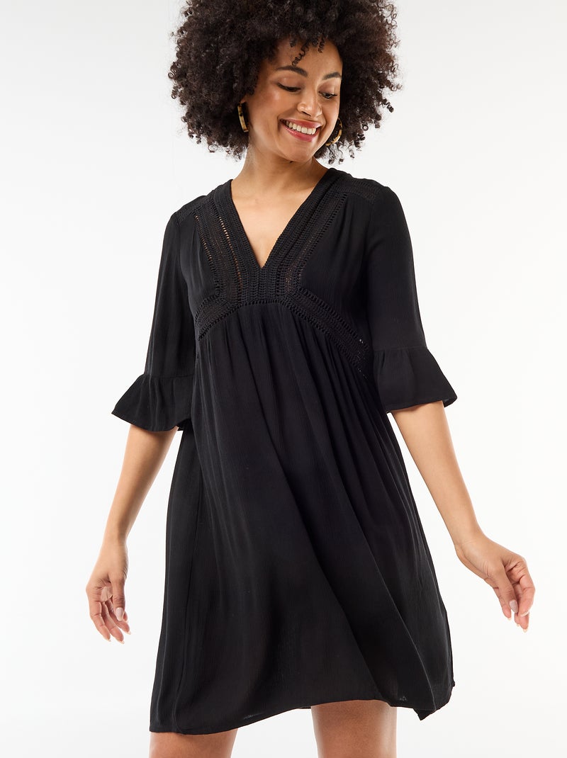 Abito da spiaggia in maglia crêpe e macramè Nero - Kiabi