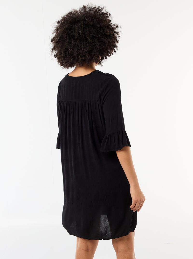 Abito da spiaggia in maglia crêpe e macramè Nero - Kiabi