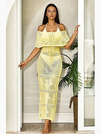 Abito da spiaggia maxi in maglia con scollo bardot hiccup
