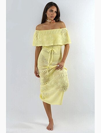 Abito da spiaggia maxi in maglia con scollo bardot hiccup