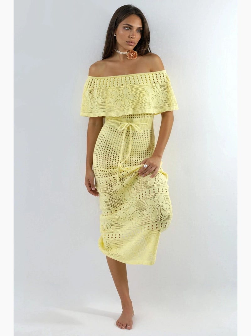 Abito da spiaggia maxi in maglia con scollo bardot hiccup Giallo limone - Kiabi
