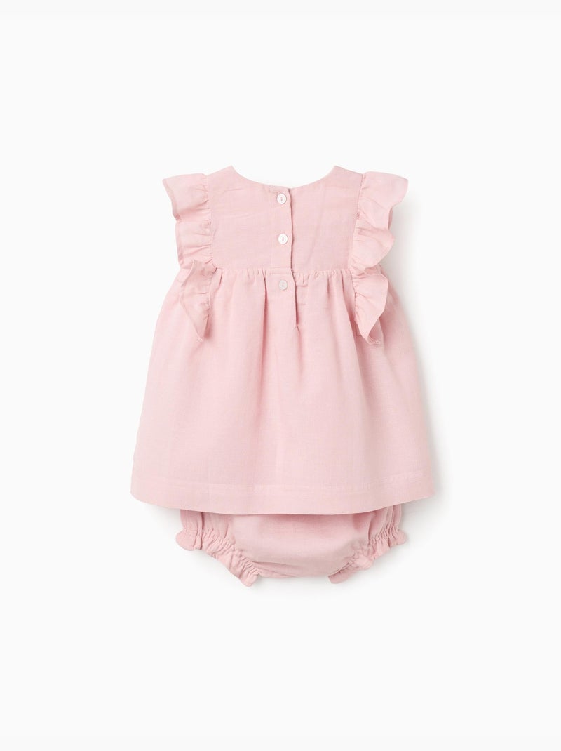 Abito e bloomers in cotone e lino Rosa chiaro - Kiabi