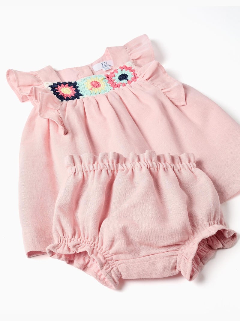 Abito e bloomers in cotone e lino Rosa chiaro - Kiabi