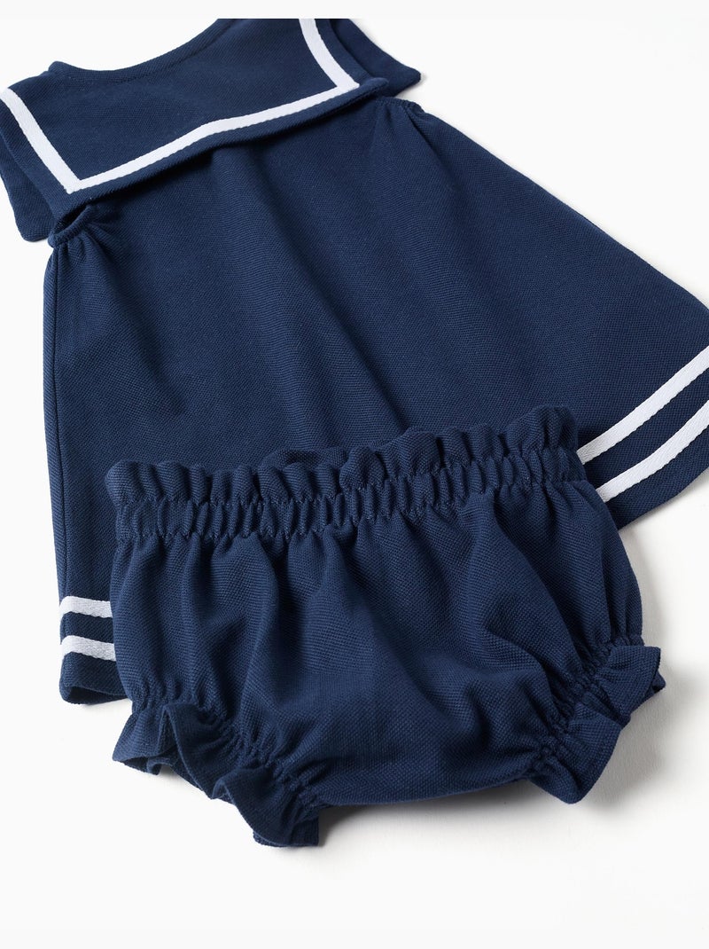 Abito e bloomers in piqué di cotone Blu scuro - Kiabi