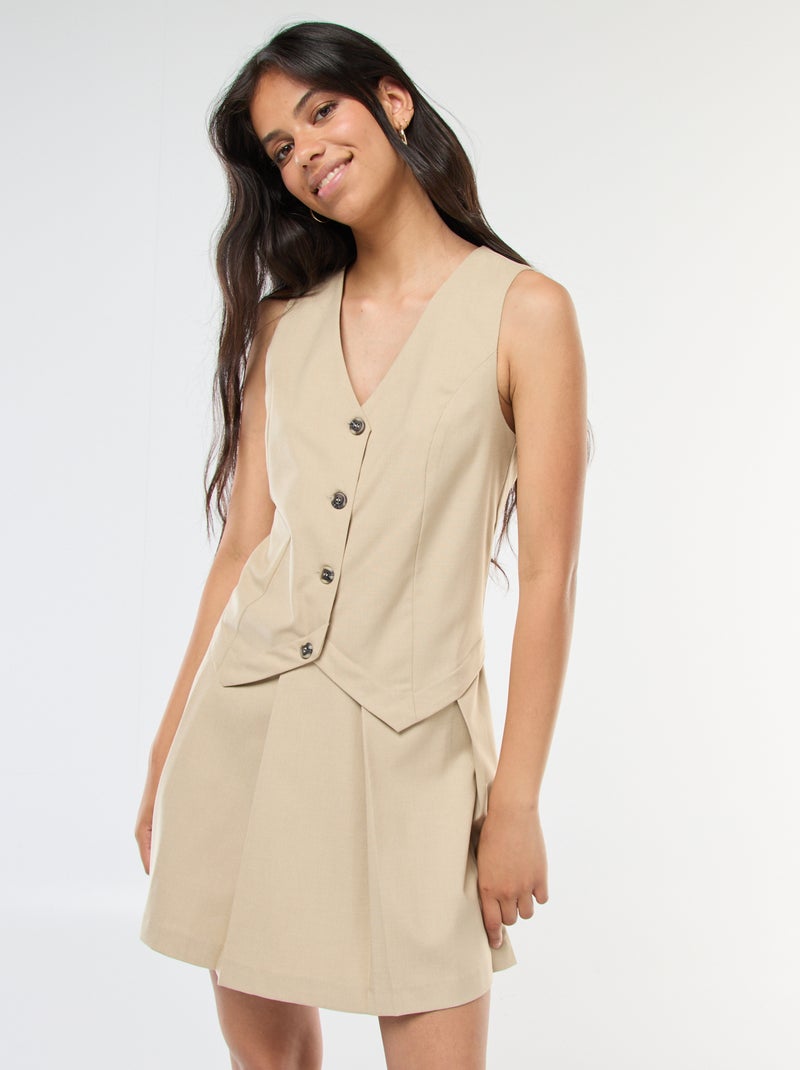 Abito effetto 2 in 1 gilet da abito + gonna Beige - Kiabi