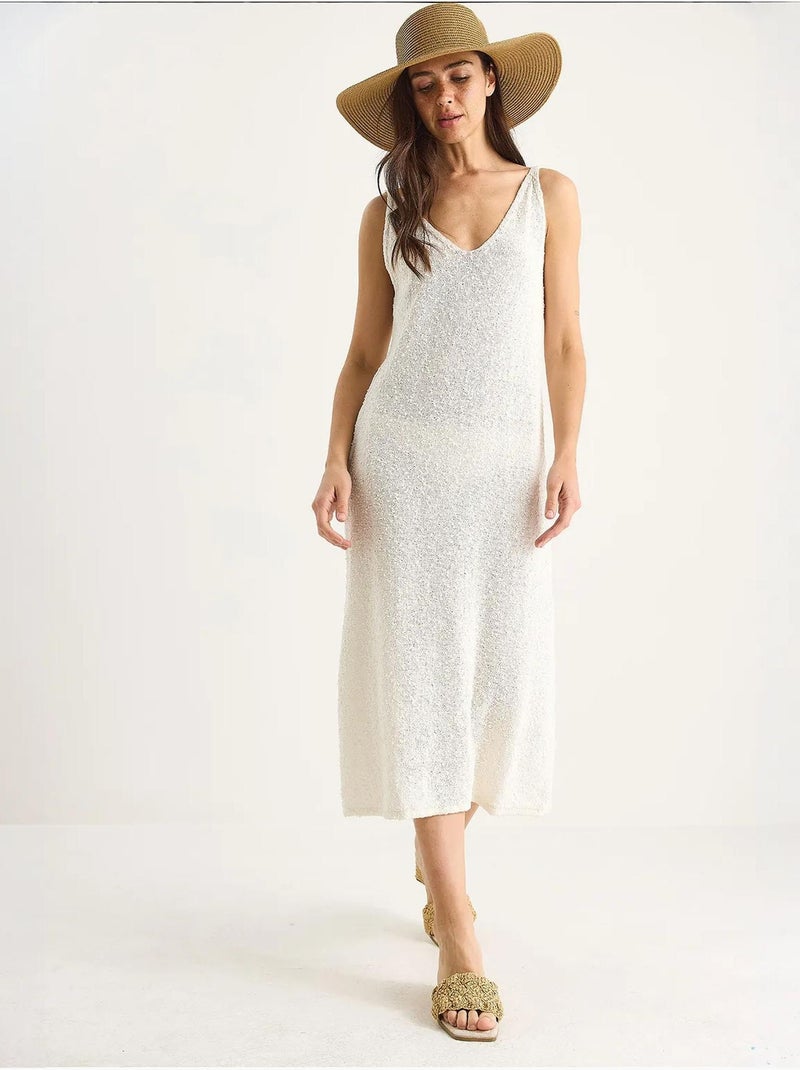 Abito estivo in maglia con spalline e dettaglio sul retro a righe lucci Beige argilla - Kiabi