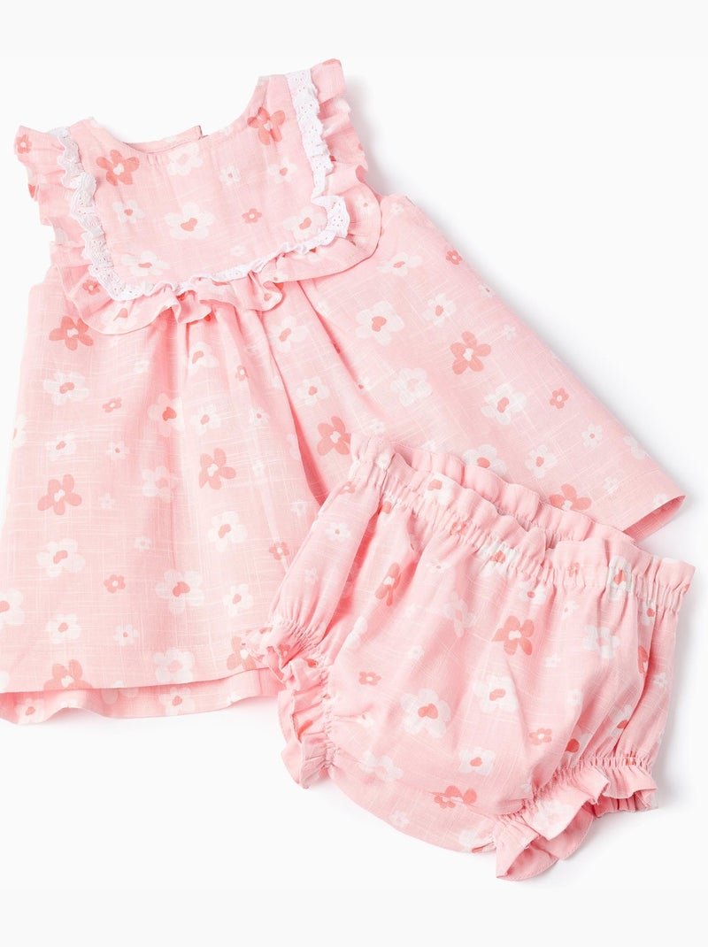 Abito in cotone a fiori e bloomers Rosa chiaro - Kiabi
