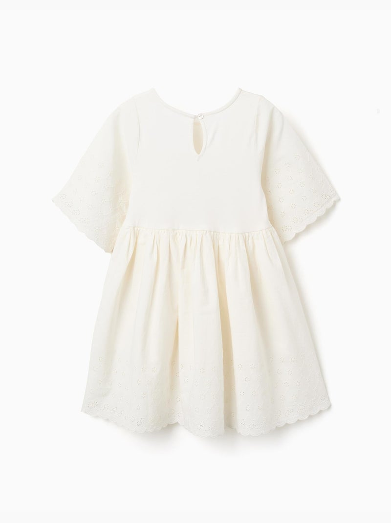 Abito in cotone a manica corta con ricamo inglese Beige chiaro - Kiabi