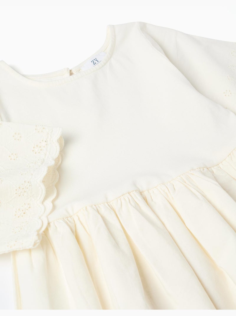 Abito in cotone a manica corta con ricamo inglese Beige chiaro - Kiabi