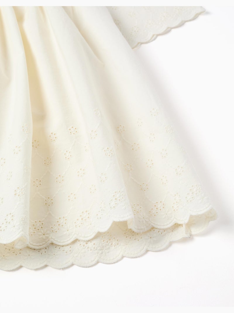 Abito in cotone a manica corta con ricamo inglese Beige chiaro - Kiabi