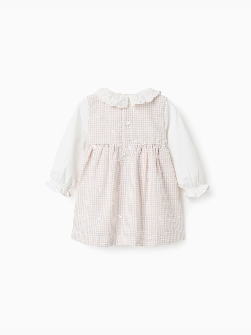 Abito in cotone a manica lunga con vichy Grigio chiaro - Kiabi