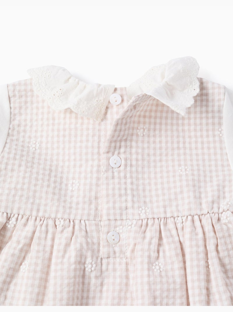 Abito in cotone a manica lunga con vichy Grigio chiaro - Kiabi