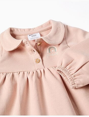 Abito in cotone a maniche lunghe a sbuffo con stampa